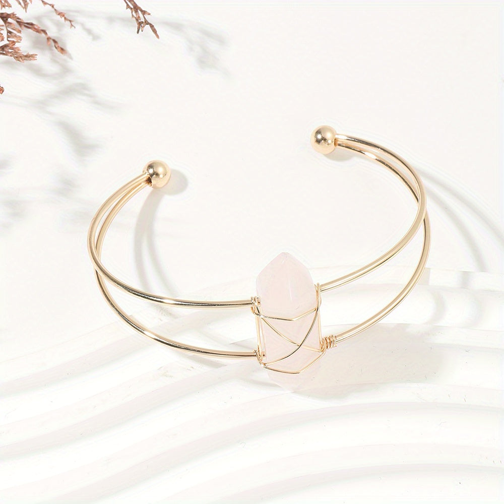 1pc/Women Chakra Natural Stone Hexagonal Wire Bracelet, Holiday party jewelry gifts