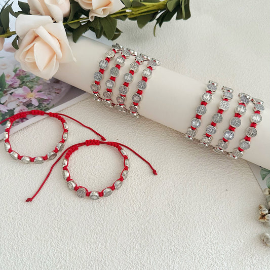 12pcs/Set San Benito Bracelets Protection Handmade Red Black Cord Benedict Wrist Bracelets Adjustable Rosary Bracelet Luck Benedictine Serenity Blessing Friendship Bracelet For Women Men