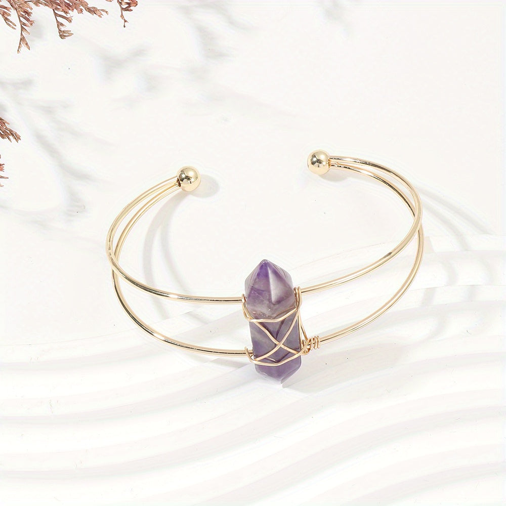 1pc/Women Chakra Natural Stone Hexagonal Wire Bracelet, Holiday party jewelry gifts