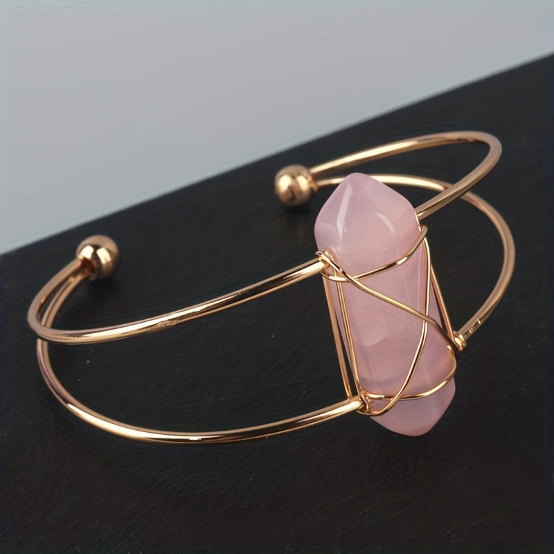 1pc/Women Chakra Natural Stone Hexagonal Wire Bracelet, Holiday party jewelry gifts