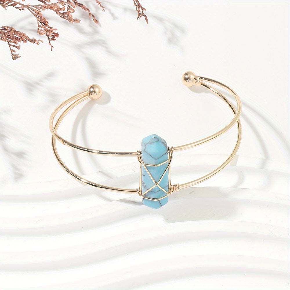 1pc/Women Chakra Natural Stone Hexagonal Wire Bracelet, Holiday party jewelry gifts
