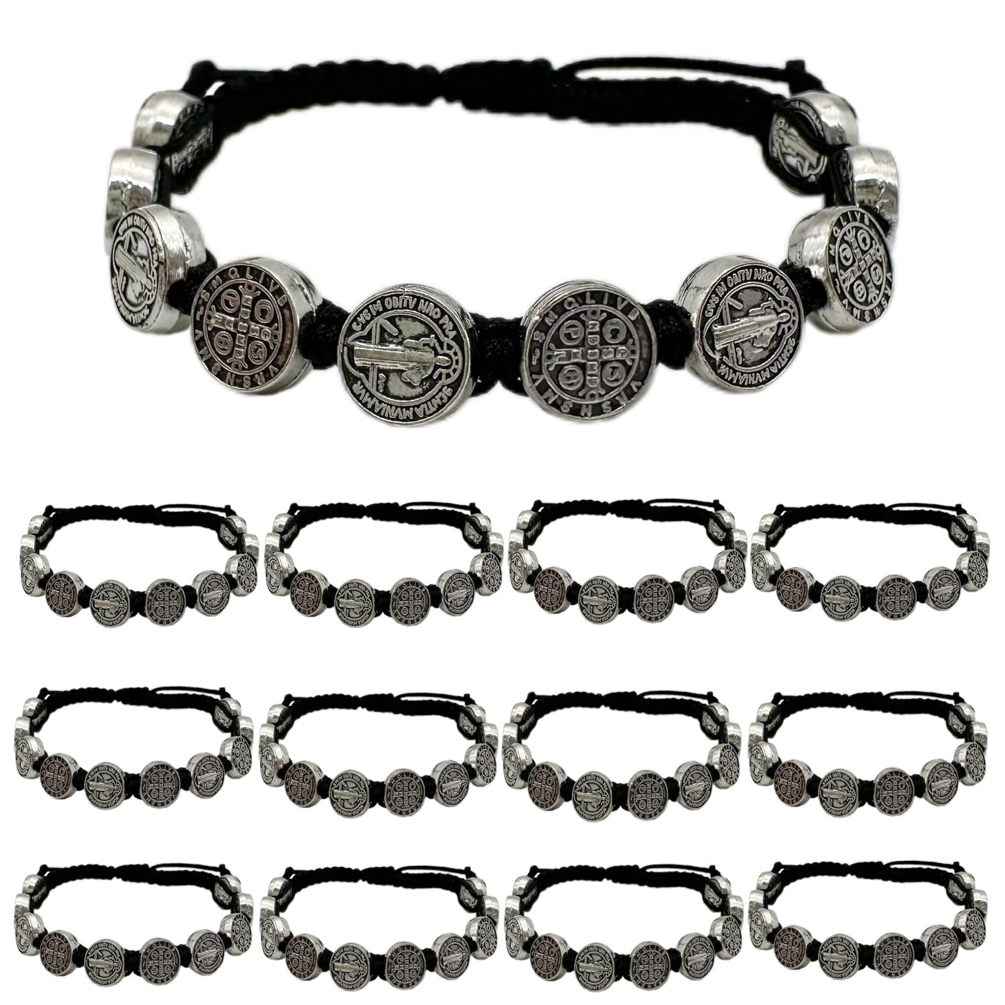 12pcs/Set San Benito Bracelets Protection Handmade Red Black Cord Benedict Wrist Bracelets Adjustable Rosary Bracelet Luck Benedictine Serenity Blessing Friendship Bracelet For Women Men