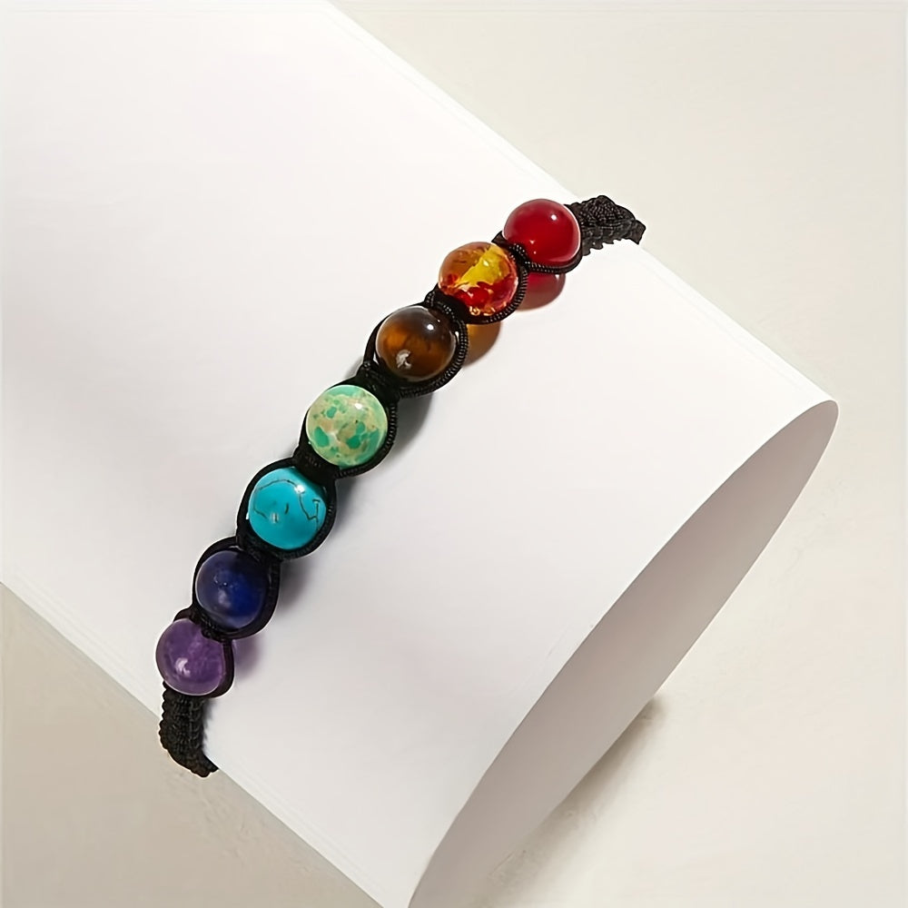 Set of 5 Or 10 Handcrafted Bracelets Featuring 7 Chakra Beads Made from Natural Stones, Designed with Braided Rope for Yoga Enthusiasts. These Adjustable Bangles Make for a Perfect Gift.