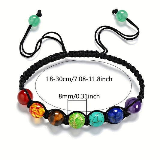 Set of 5 Or 10 Handcrafted Bracelets Featuring 7 Chakra Beads Made from Natural Stones, Designed with Braided Rope for Yoga Enthusiasts. These Adjustable Bangles Make for a Perfect Gift.
