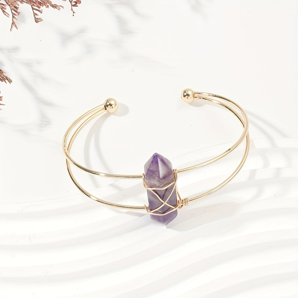 1pc/Women Chakra Natural Stone Hexagonal Wire Bracelet, Holiday party jewelry gifts