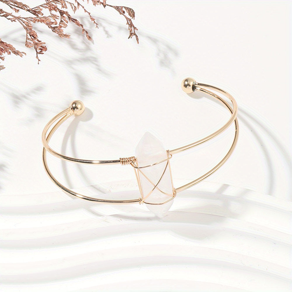 1pc/Women Chakra Natural Stone Hexagonal Wire Bracelet, Holiday party jewelry gifts