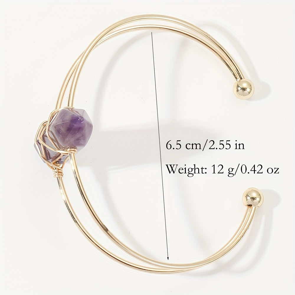 1pc/Women Chakra Natural Stone Hexagonal Wire Bracelet, Holiday party jewelry gifts