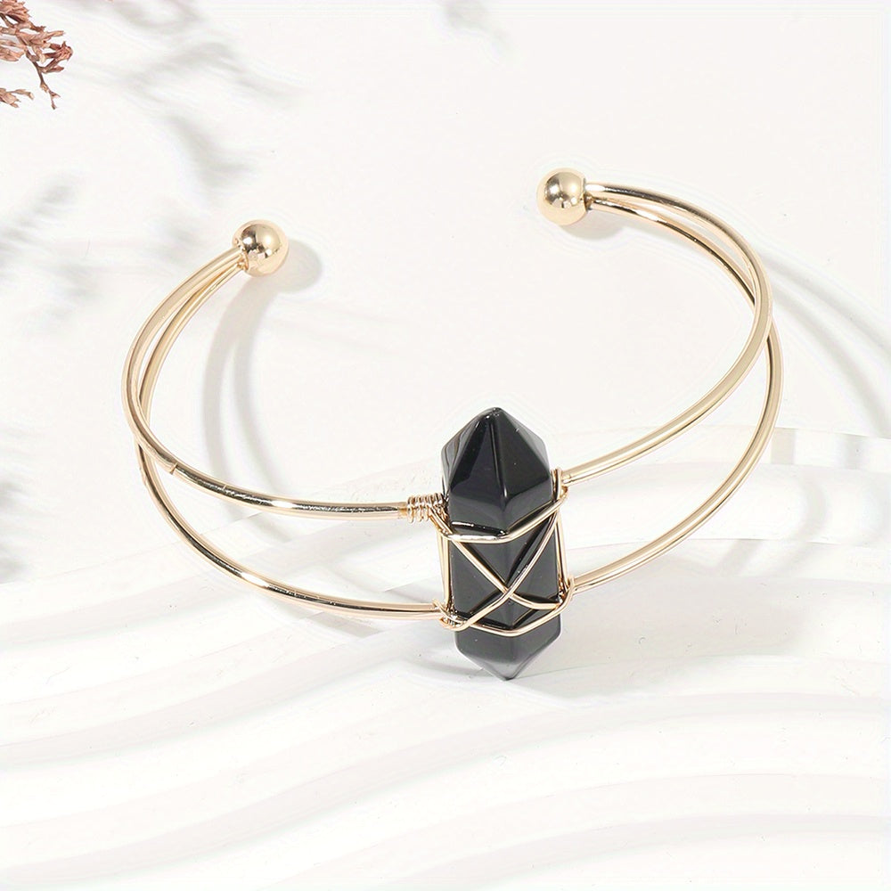 1pc/Women Chakra Natural Stone Hexagonal Wire Bracelet, Holiday party jewelry gifts