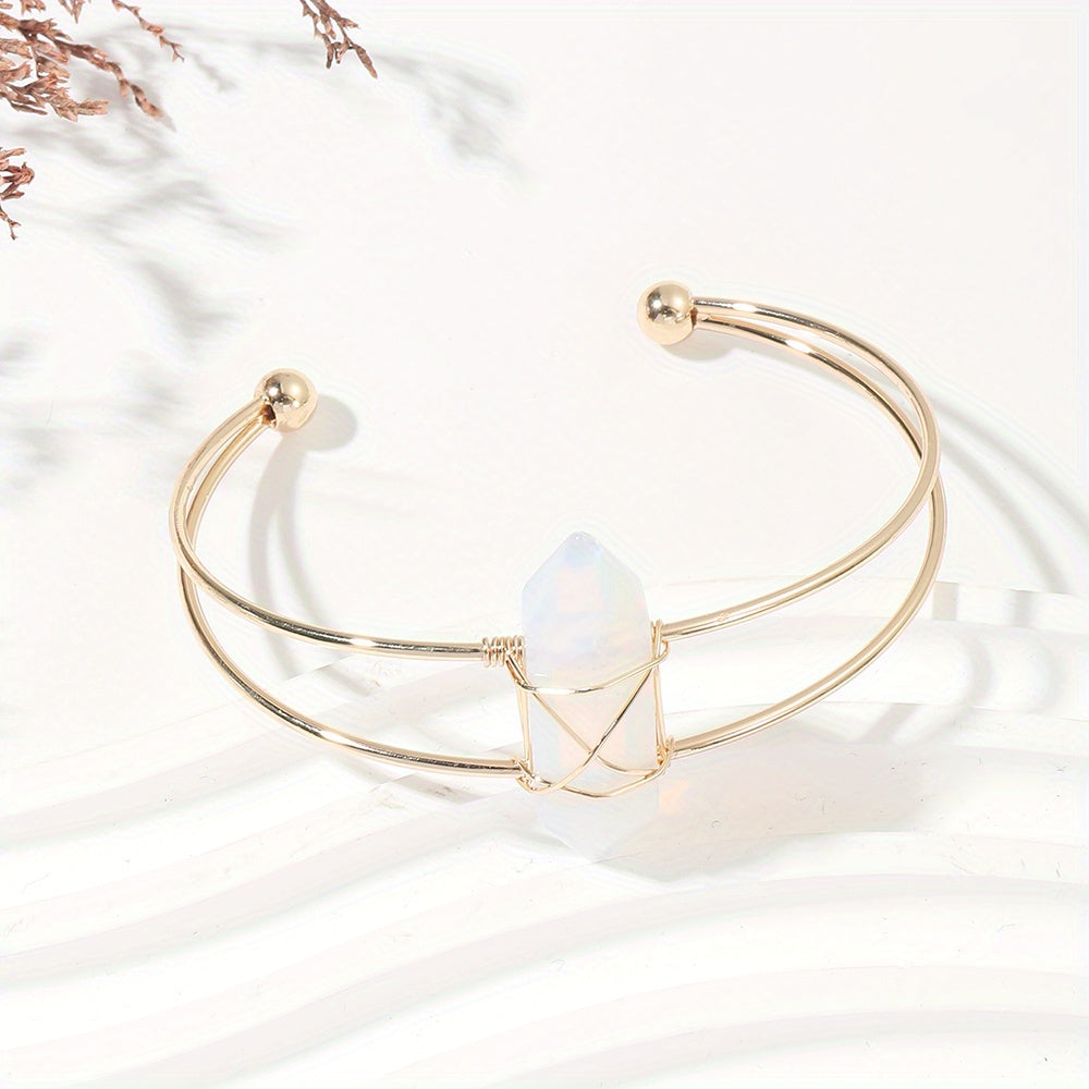 1pc/Women Chakra Natural Stone Hexagonal Wire Bracelet, Holiday party jewelry gifts