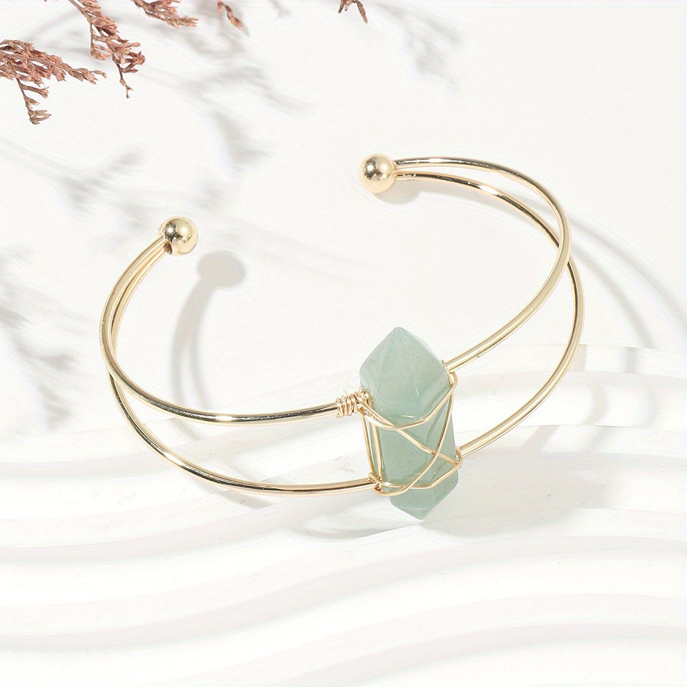 1pc/Women Chakra Natural Stone Hexagonal Wire Bracelet, Holiday party jewelry gifts