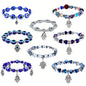 8 Pcs/Set Blue Eye Hamsa Hand Charm Stretch Bracelets - Evil's Eye Beaded Lucky Charm for Women & Men, Protection & Blessing