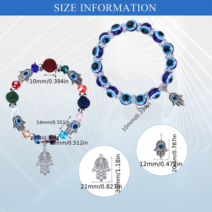 8 Pcs/Set Blue Eye Hamsa Hand Charm Stretch Bracelets - Evil's Eye Beaded Lucky Charm for Women & Men, Protection & Blessing