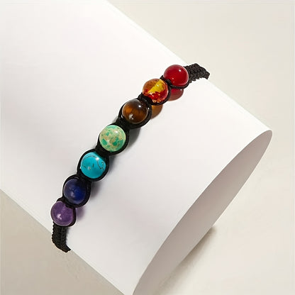 Set of 5 Or 10 Handcrafted Bracelets Featuring 7 Chakra Beads Made from Natural Stones, Designed with Braided Rope for Yoga Enthusiasts. These Adjustable Bangles Make for a Perfect Gift.