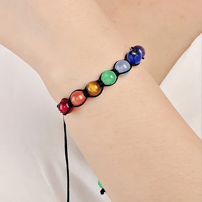 Set of 5 Or 10 Handcrafted Bracelets Featuring 7 Chakra Beads Made from Natural Stones, Designed with Braided Rope for Yoga Enthusiasts. These Adjustable Bangles Make for a Perfect Gift.